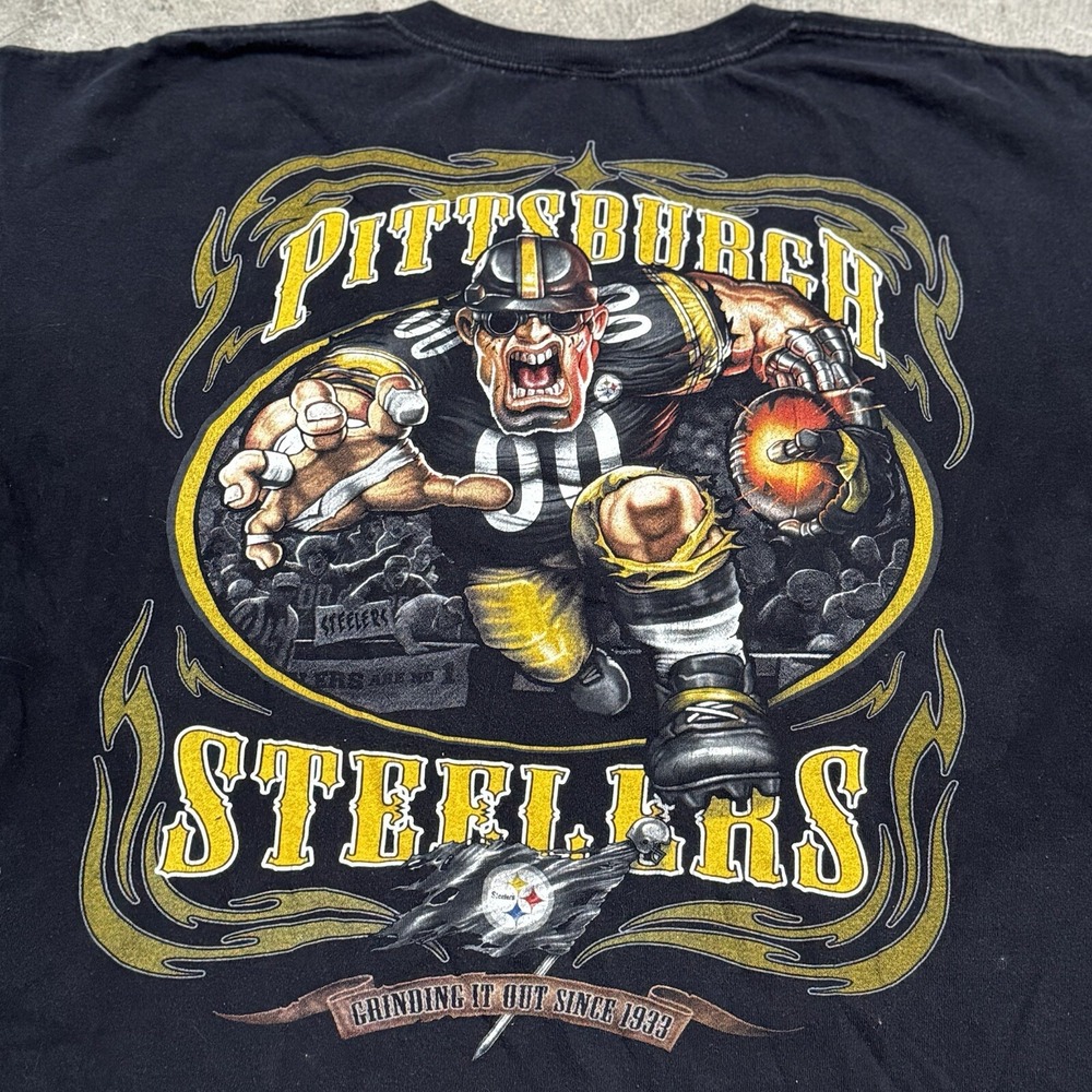 Vintage Pittsburgh Steelers Big Player NFL Football Logo Flag T Shirt 2XL